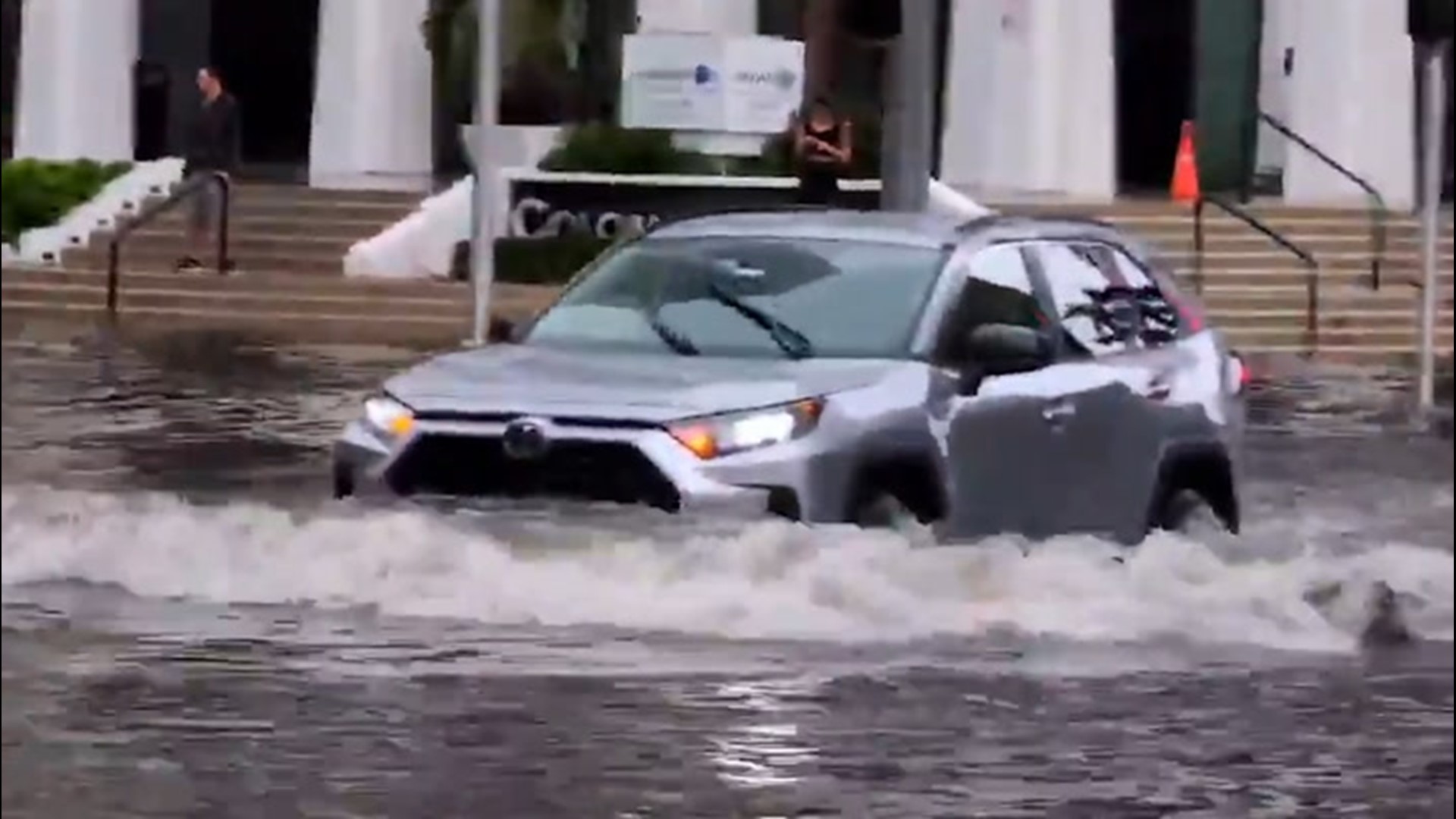Heavy rainfall inundated the streets of Miami, Florida, with floodwaters. Cars plowed through the flooding causing water to splash everywhere on May 25.