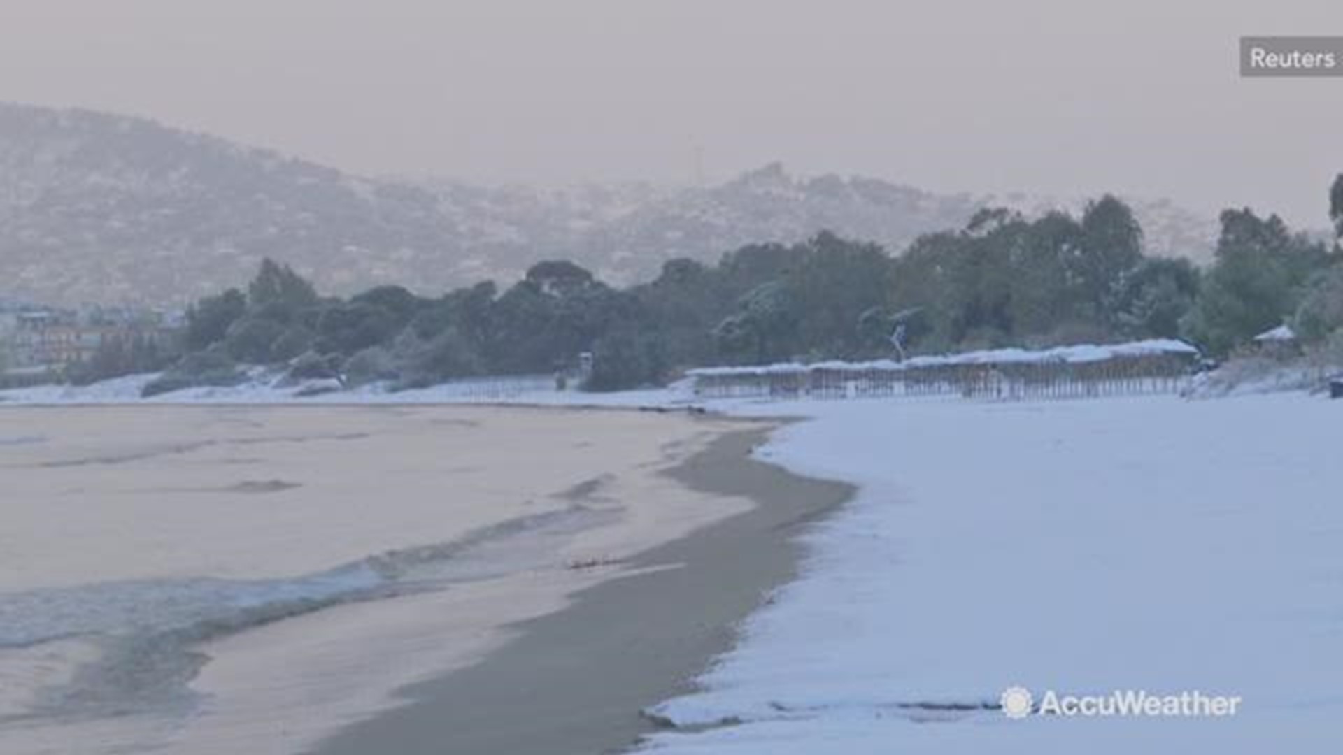 The beaches of Athens, Greece were white on January 8th as a rare snowfall brought several inches of snow to the area.