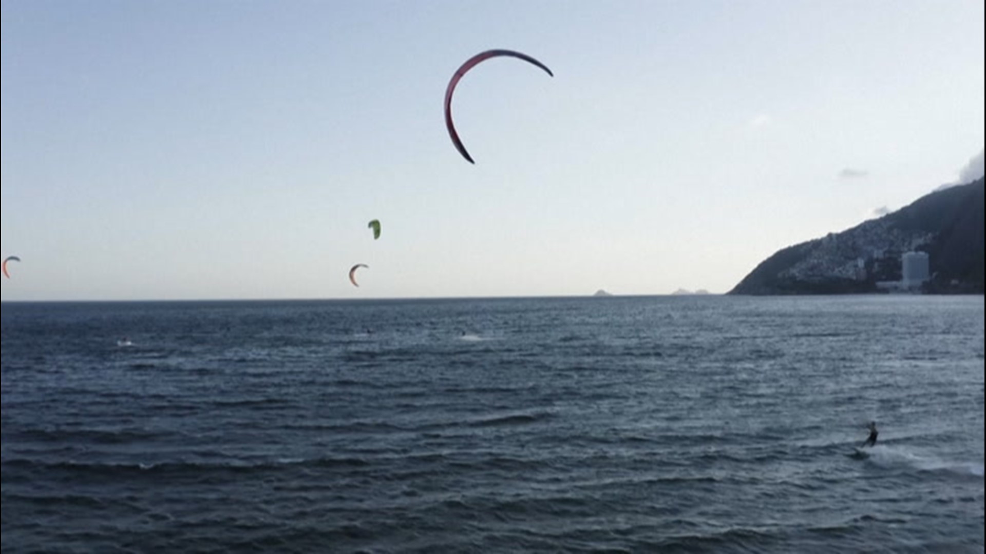 Kite surfers in Rio de Janeiro, Brazil, were treated to rare wind conditions on April 12, which were ideal for kite surfing on Ipanema Beach.
