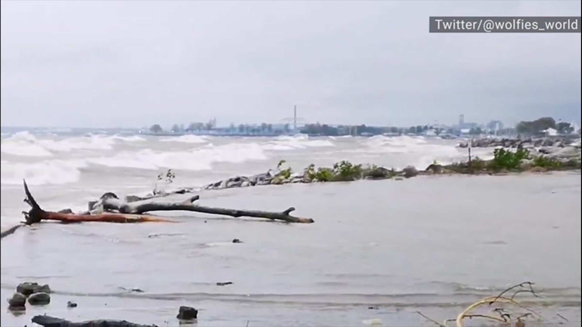 Storms and powerful winds over Lake Michigan caused rough surf which flooded this parking lot at Bradford Beach in Milwaukee, Wisconsin, on Oct. 21.