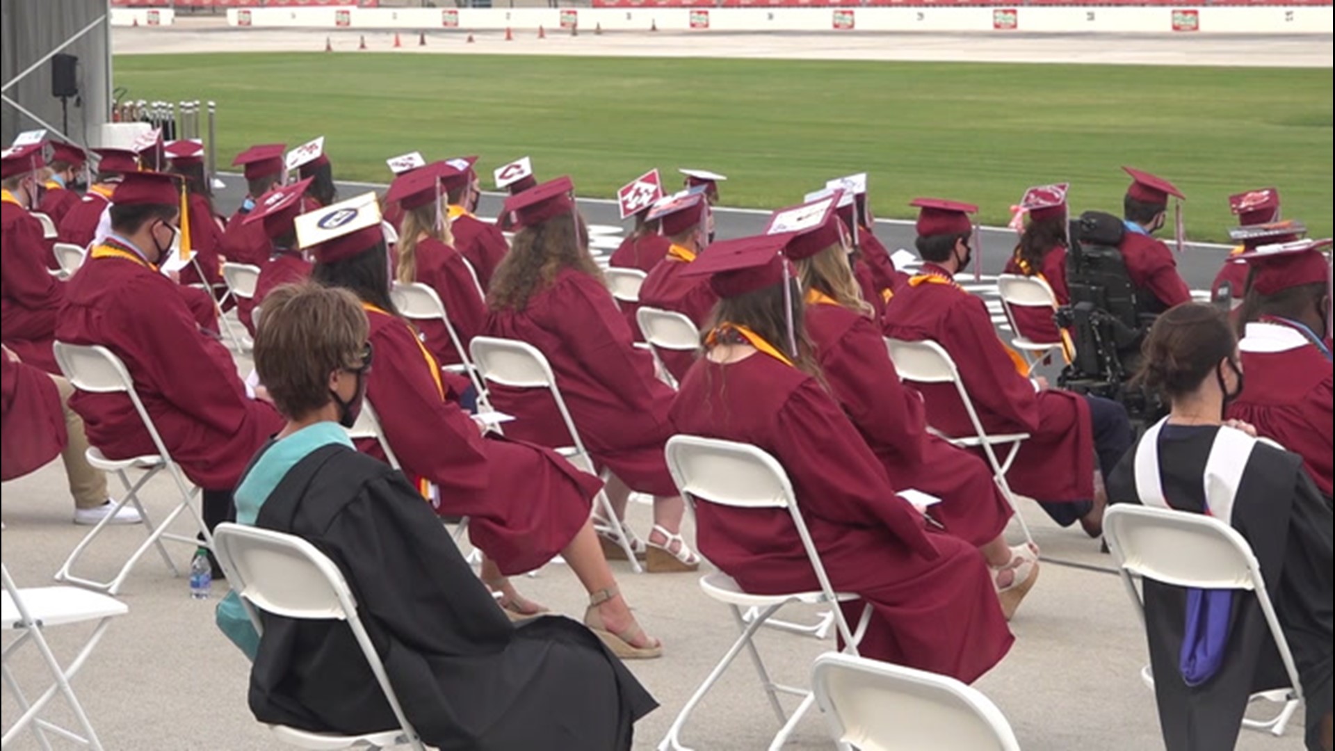 School leaders are finding creative ways to hold socially distanced graduations. Seniors in Texas crossed the finish line to get their diploma at one racetrack.