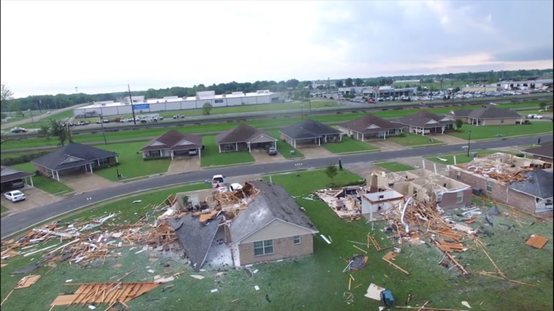 A drone captured the devastation caused to a neighborhood in Monroe, Louisiana, after a tornado struck the area on April 12. More than 300 homes were damaged in the town.