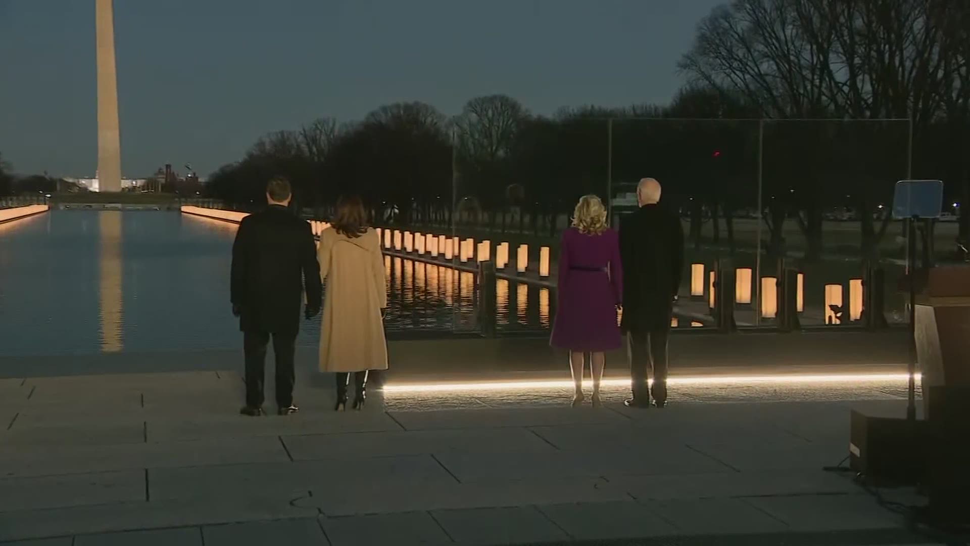 Biden's first event in Washington Tuesday was to take part in an evening ceremony near the Lincoln Memorial to honor the 400,000 American lives lost to COVID-19.