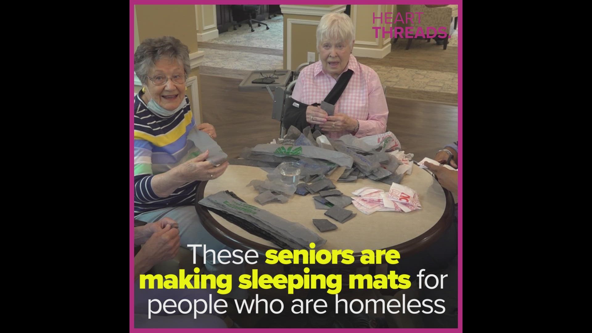 These nursing home residents are giving back to their community by upcycling plastic bags into sleeping mats for people experiencing homelessness.