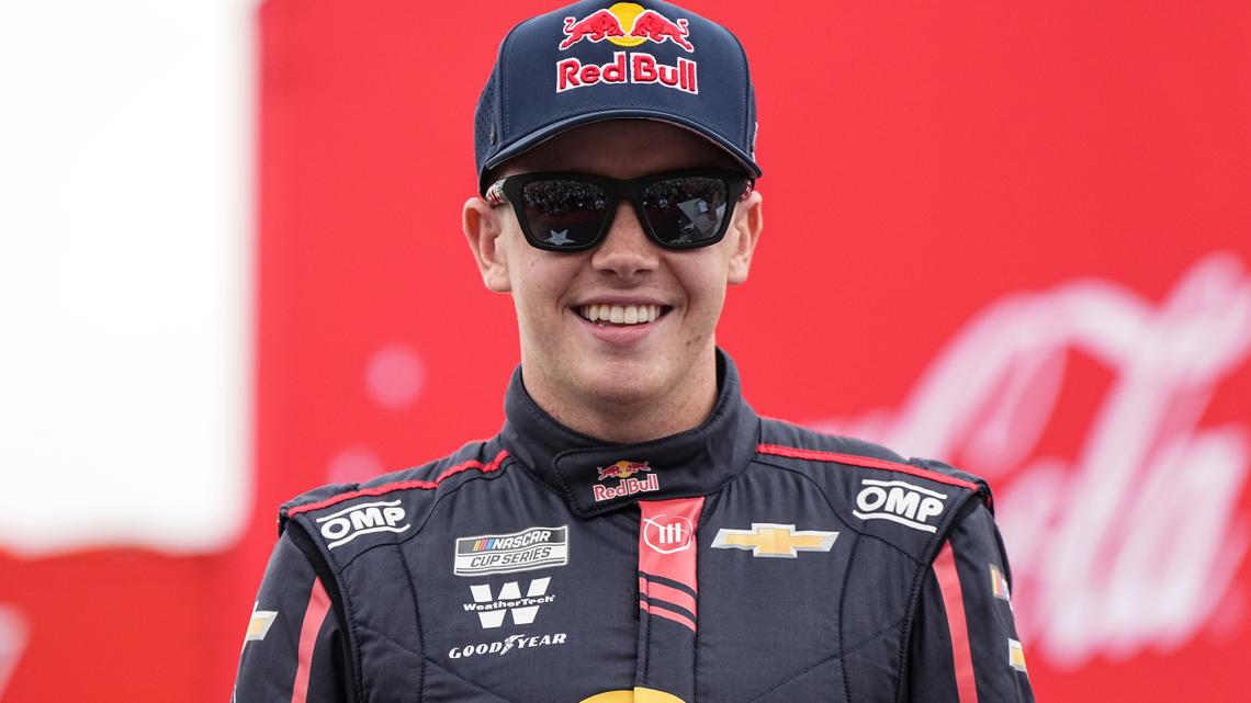 Connor Zilisch sports a smile and elbow sling at Watkins Glen a day after his nasty fall