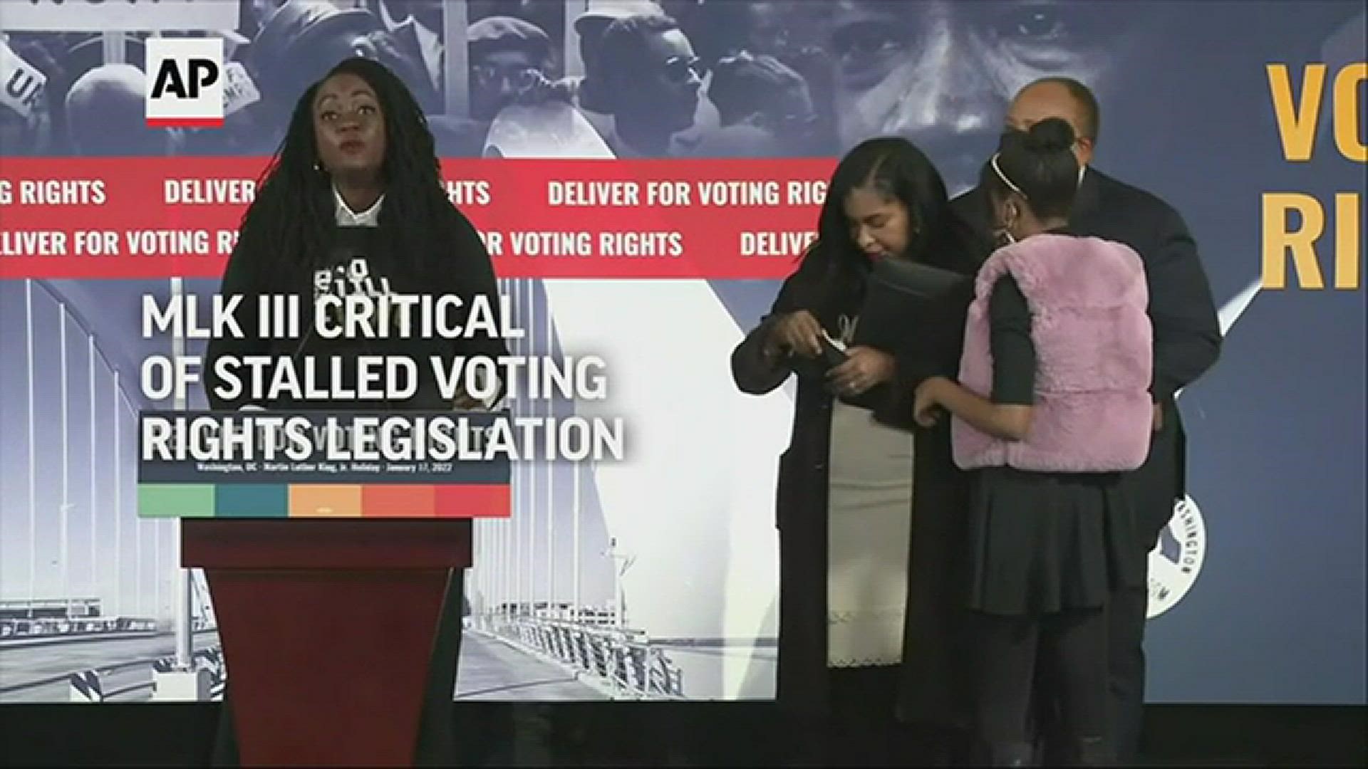 On the national observance of Martin Luther King Junior's birthday, his eldest son called out the Senate for its failure so far to pass voting rights legislation.