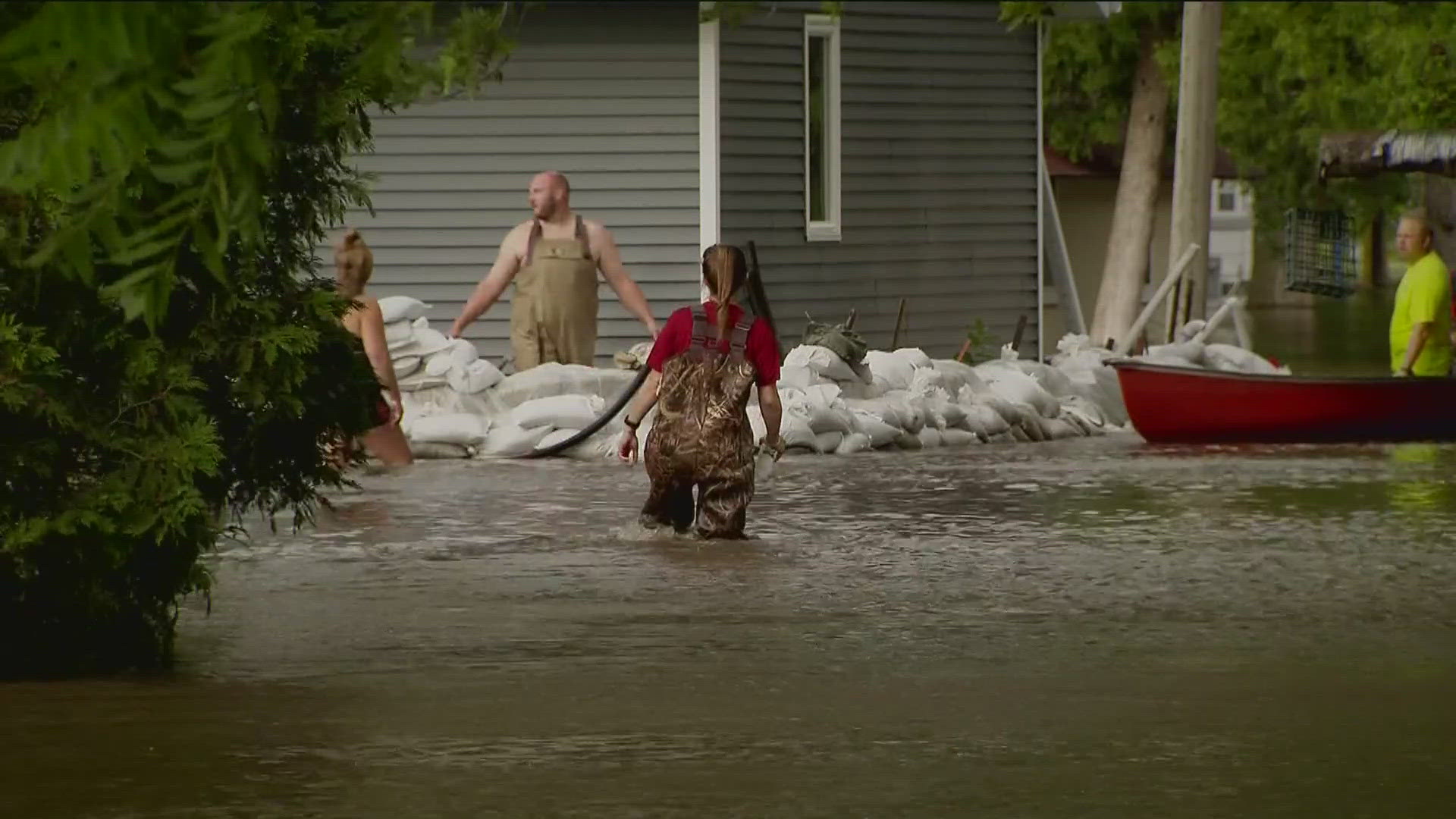 Floodwaters have swamped the city's main street and scores of homes and vacation properties.