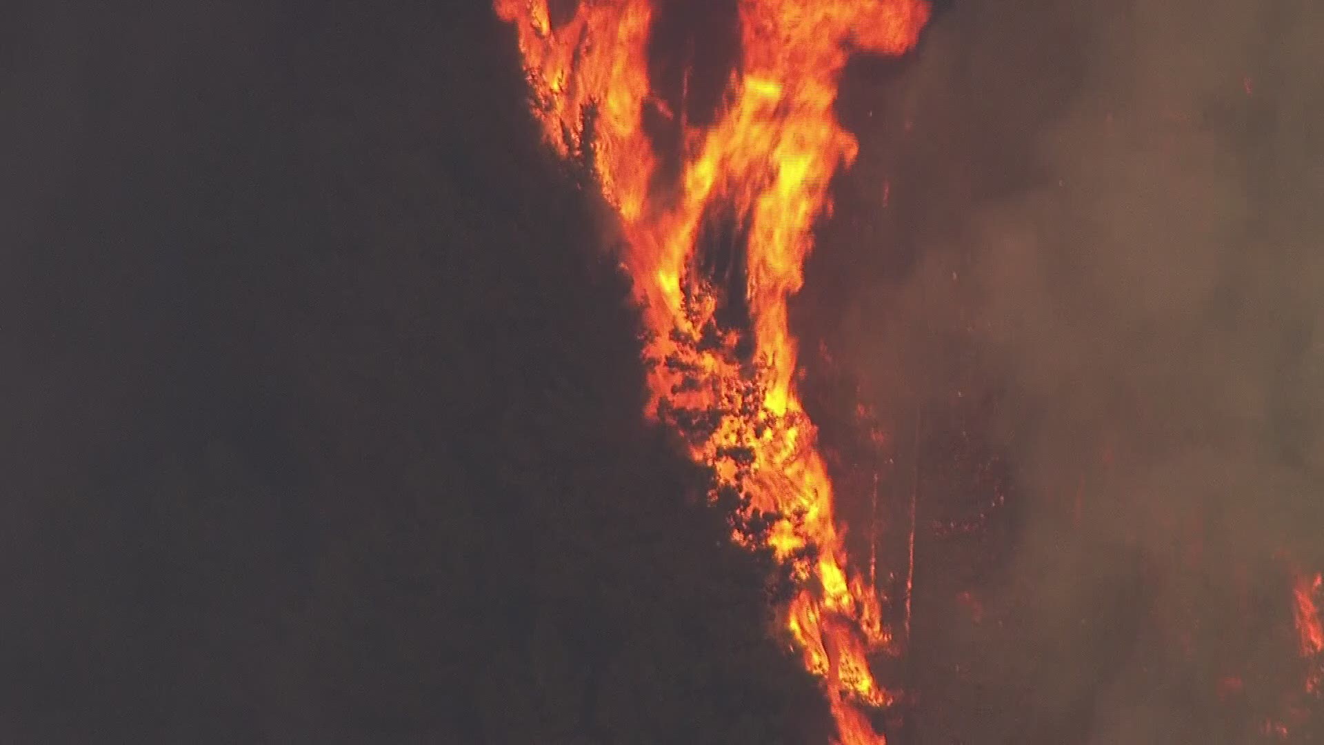 A view from Sky 8, KGW's helicopter, of the Eagle Creek Trail fire burning in the Mount Hood National Forest in Oregon on Sept. 2, 2017.