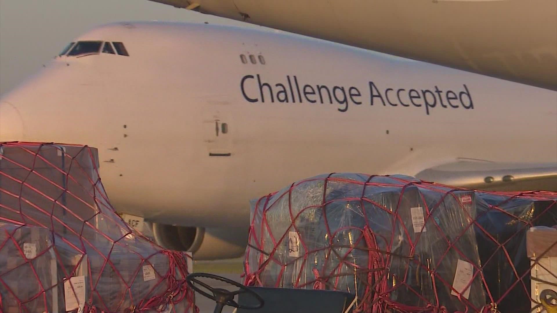 The baby formula arrived at Bush Intercontinental Airport early Sunday morning by cargo plane.