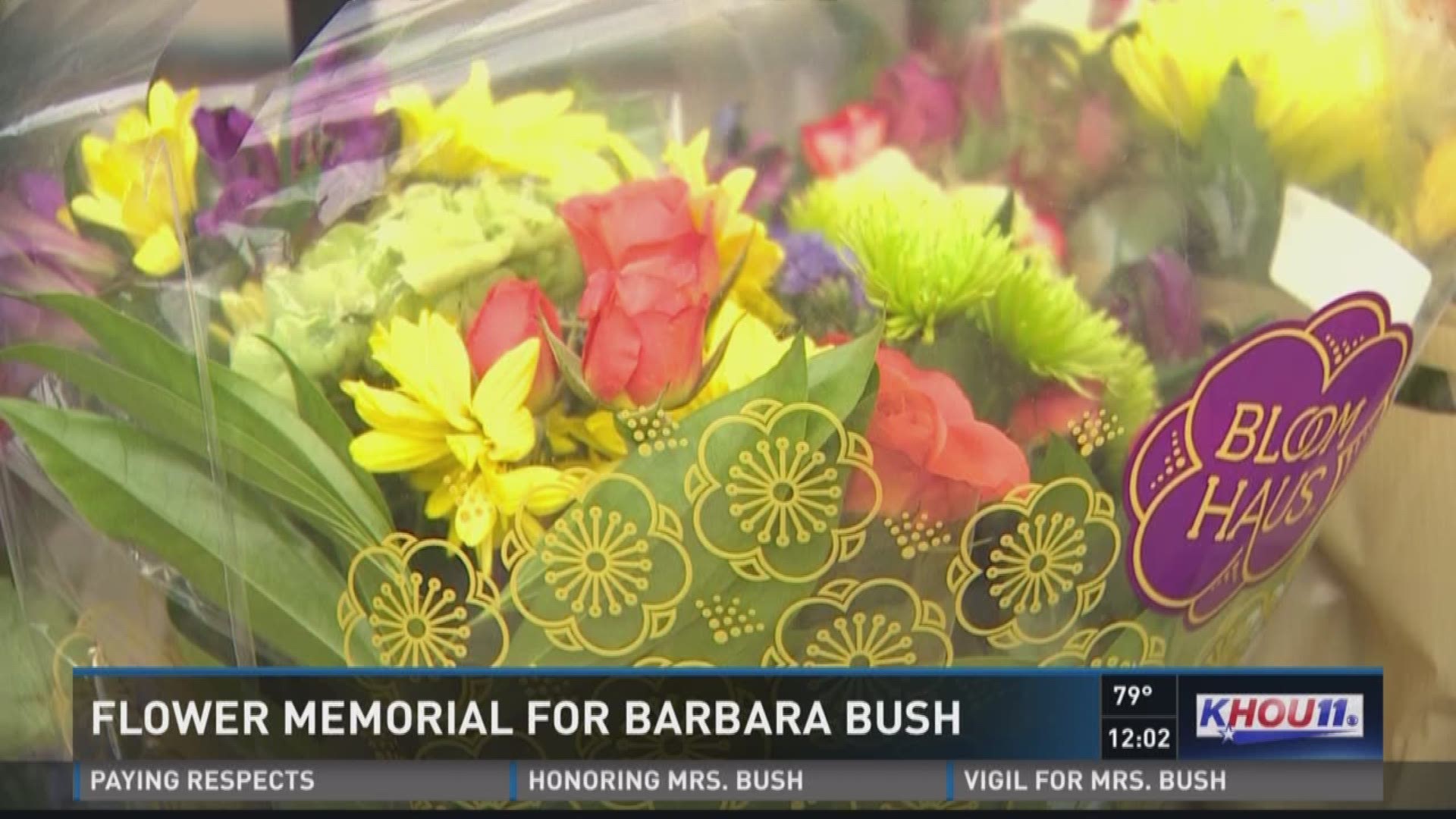 A growing flower memorial honoring former First Lady Barbara Bush has been moved from the front of the entrance to their neighborhood to a new location.