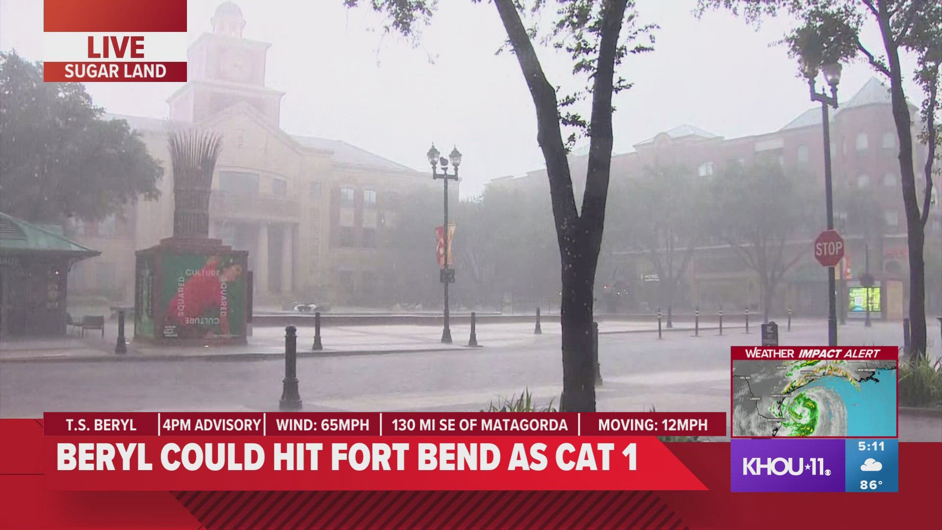 A hard steady rain was falling earlier today on Sugar Land. Officals say Fort Bend County could see upwards of 10 inches of rain by the storm's end.