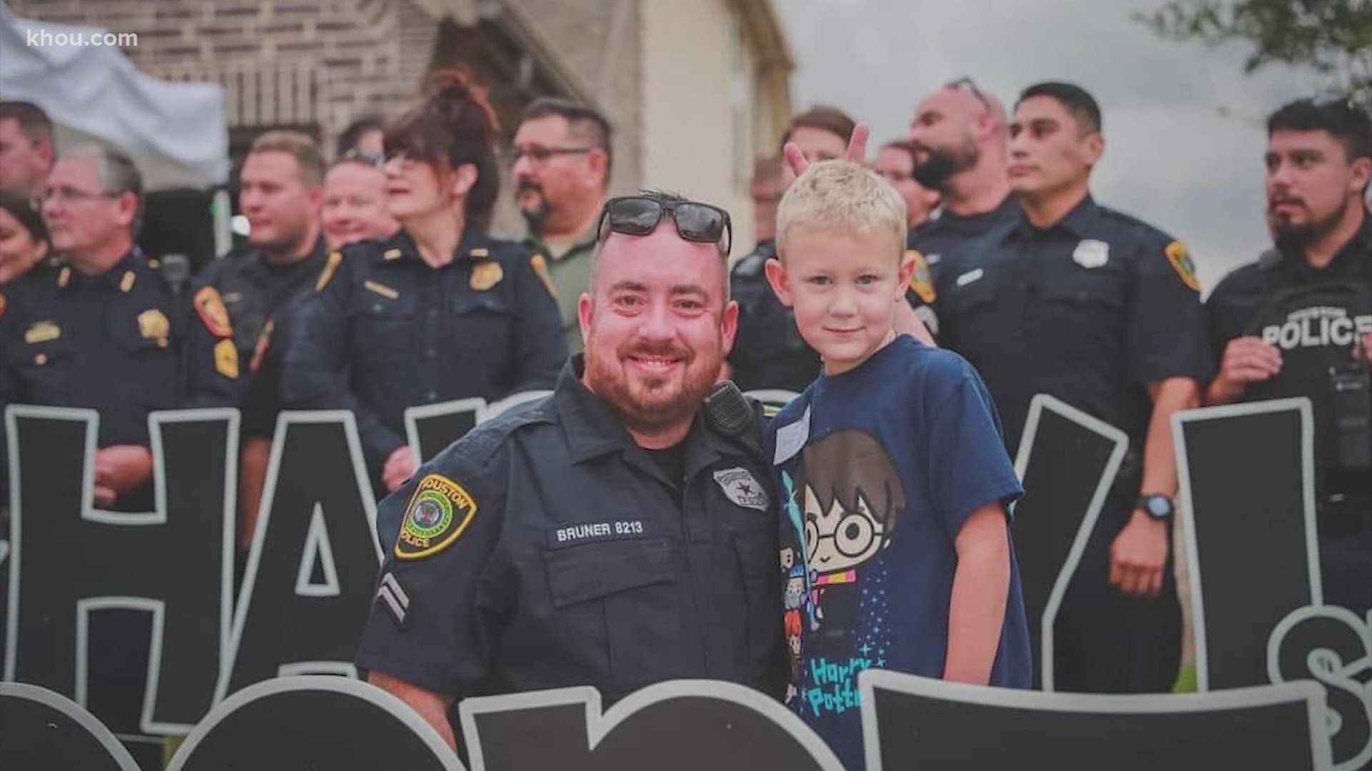 Houston police officers came on horseback, motorcycles, in squad cars, even by helicopter to make Cooper Knox’s first day of first grade extra special.