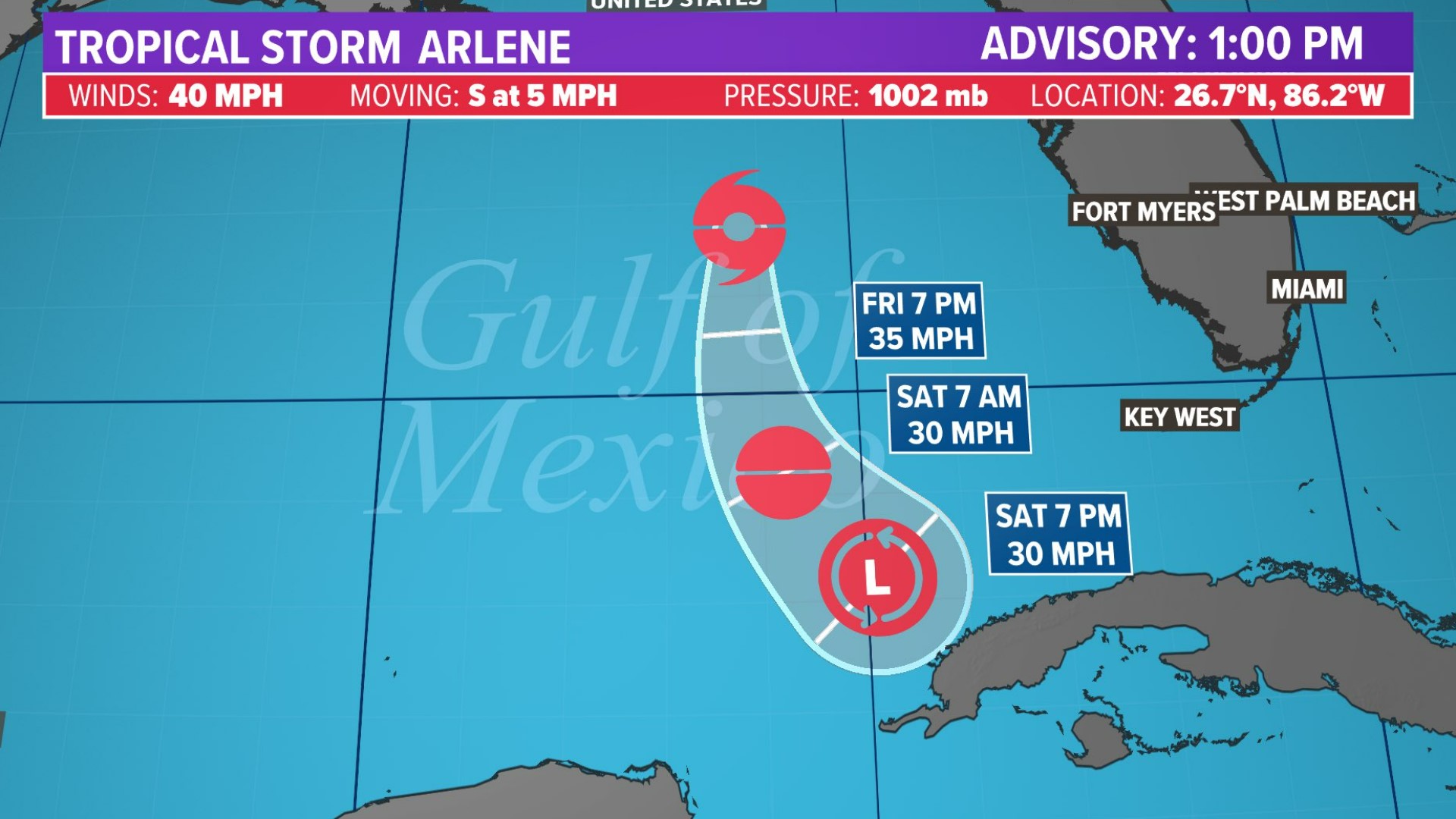 Tropical Storm Arlene latest forecast, models