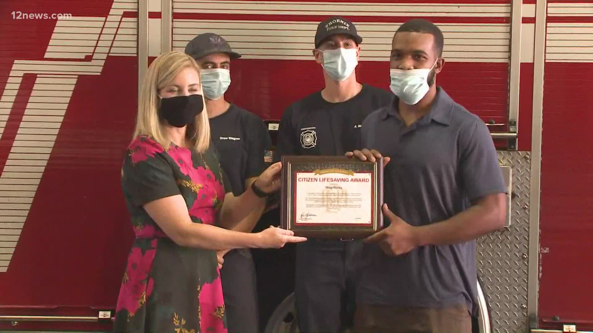 Phillip Blanks was honored for his heroic efforts to save a 3-year-old. Blanks caught the child after his mom dropped him from a burning third-floor apartment.