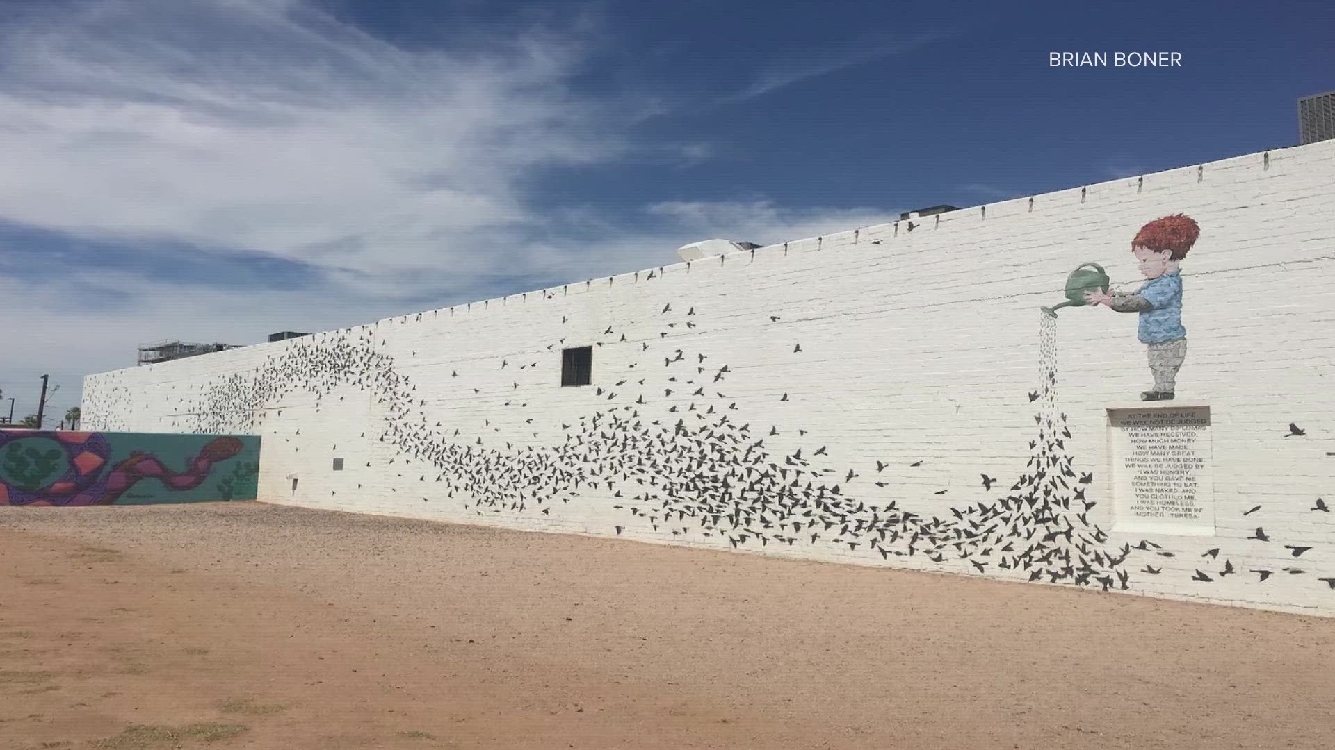 The mural, called 'The Garden,' has been on Roosevelt Row for eight years. It had to be painted over due to vandalism, but the artist hopes to paint a new mural