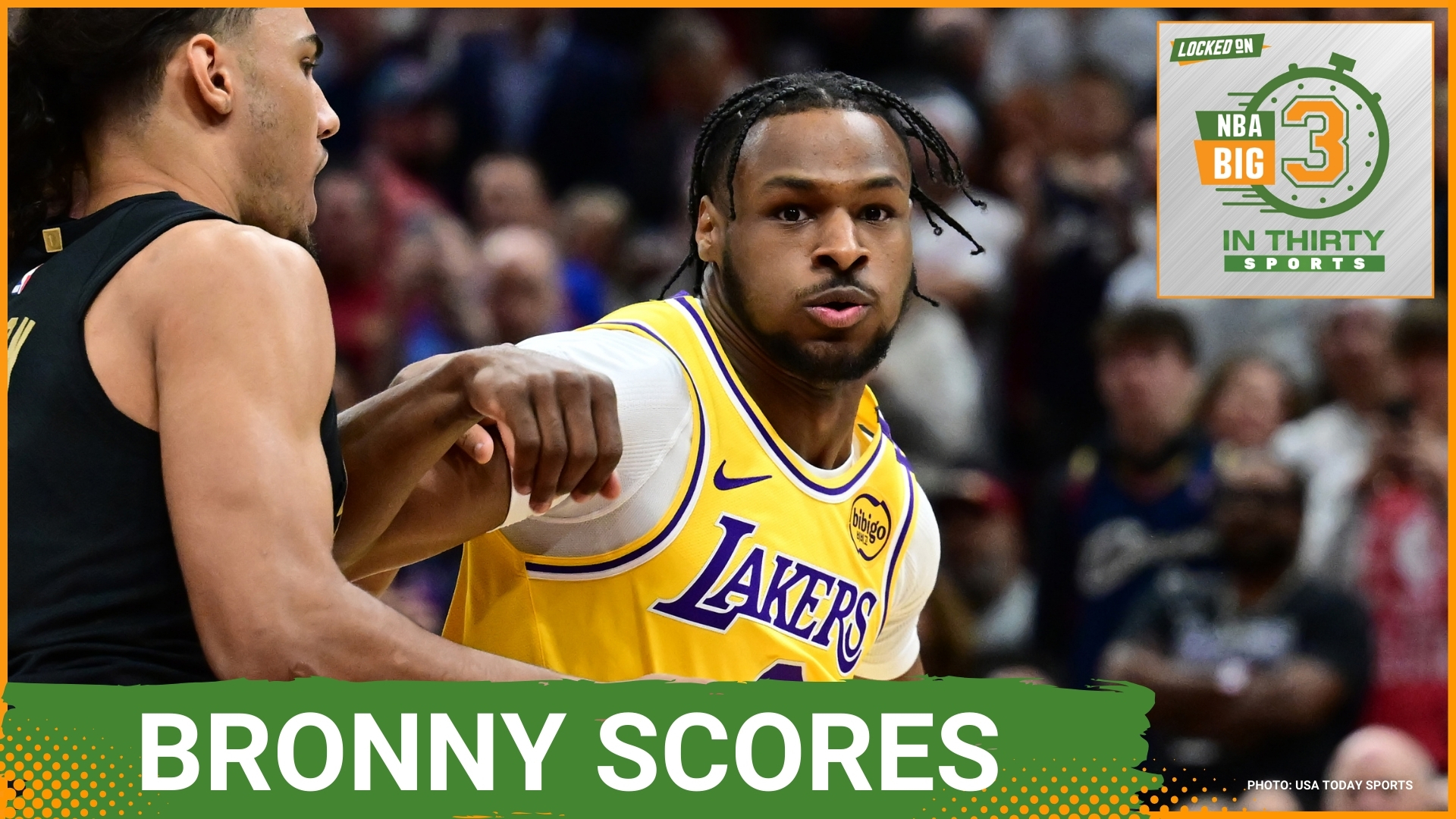 Bronny James scores his first NBA points for the Lakers against the Cavs and Karl-Anthony Towns scores 44 in a Knicks' win.