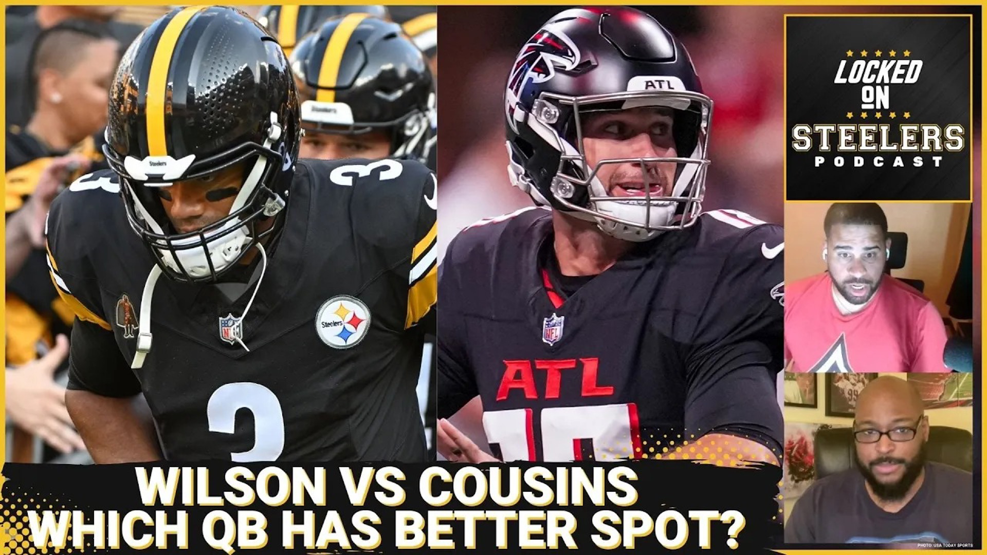 The Pittsburgh Steelers face the Atlanta Falcons and both have new quarterbacks in Russell Wilson and Kirk Cousins.