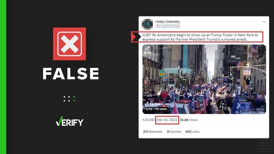 Tweet falsely claims Trump rally held in NYC before March arrest