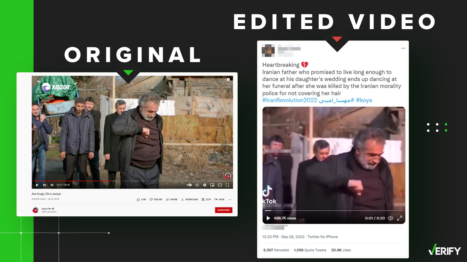 The edited clip shared on social media uses years-old footage from an Azerbaijani TV show and doesn't depict current events in Iran.