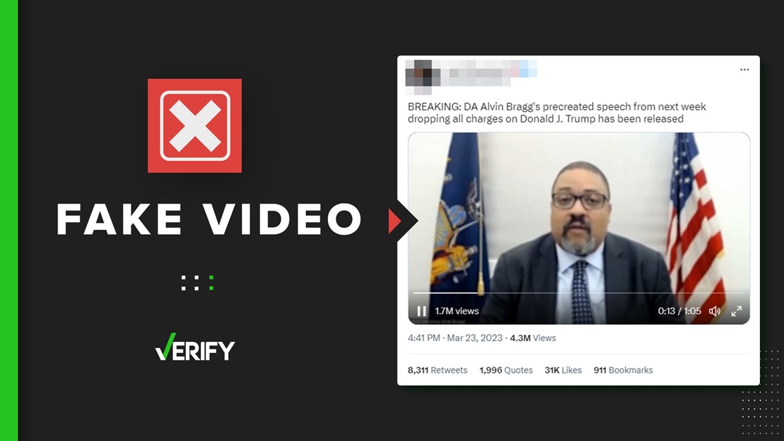 Video of Manhattan DA Alvin Bragg dropping Trump charges is fake