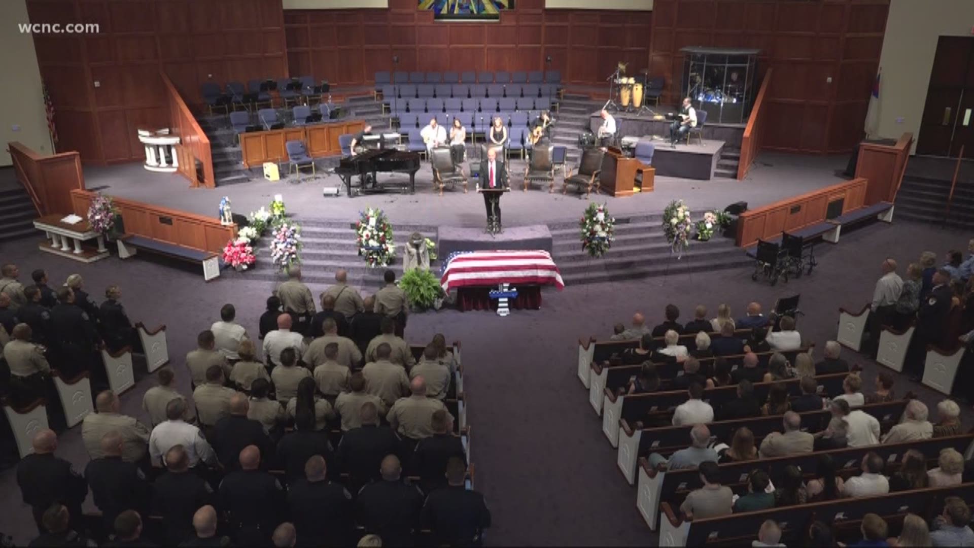 Friends, family members and brothers and sisters in blue gathered at First Assembly of God in Gastonia to celebrate the life of a deputy who was killed in the Bessemer City restaurant rampage.