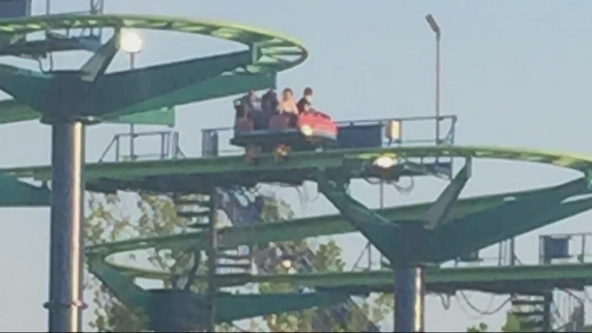 Park goers told NBC Charlotte a car got stuck on the tracks of the Ricochet Ride for close to an hour.