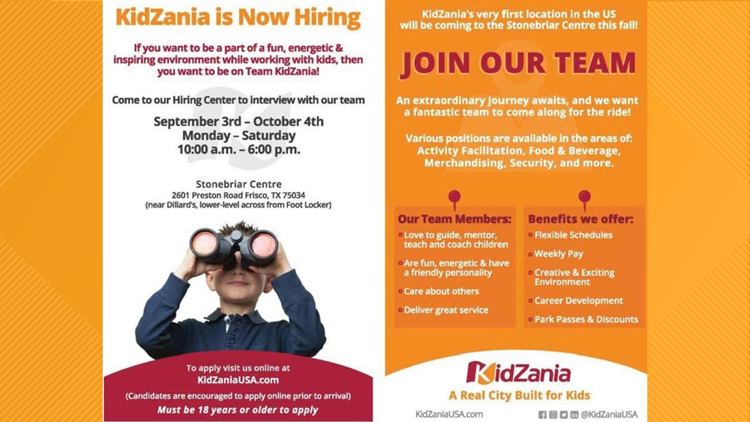 Kidzania Looks To Hire 500 People For Its New Frisco Location Wltx Com