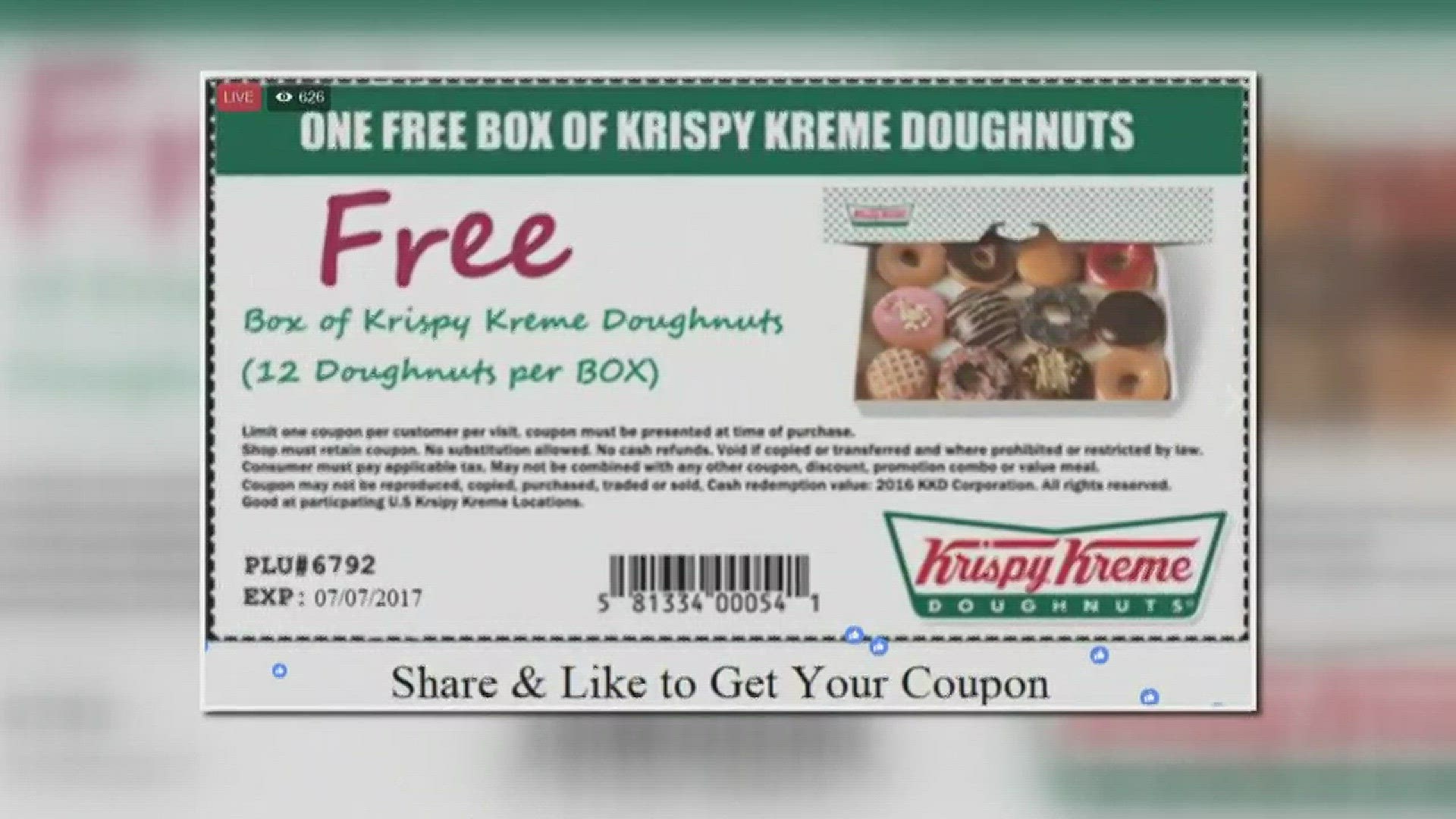 Fake Krispy Kreme Coupon Promoted On Facebook Live