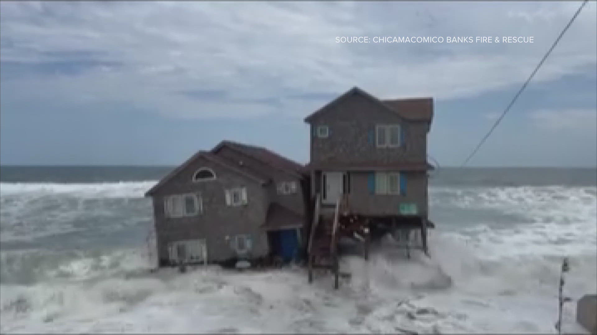 This is the third stilt house in Rodanthe to fall this month.