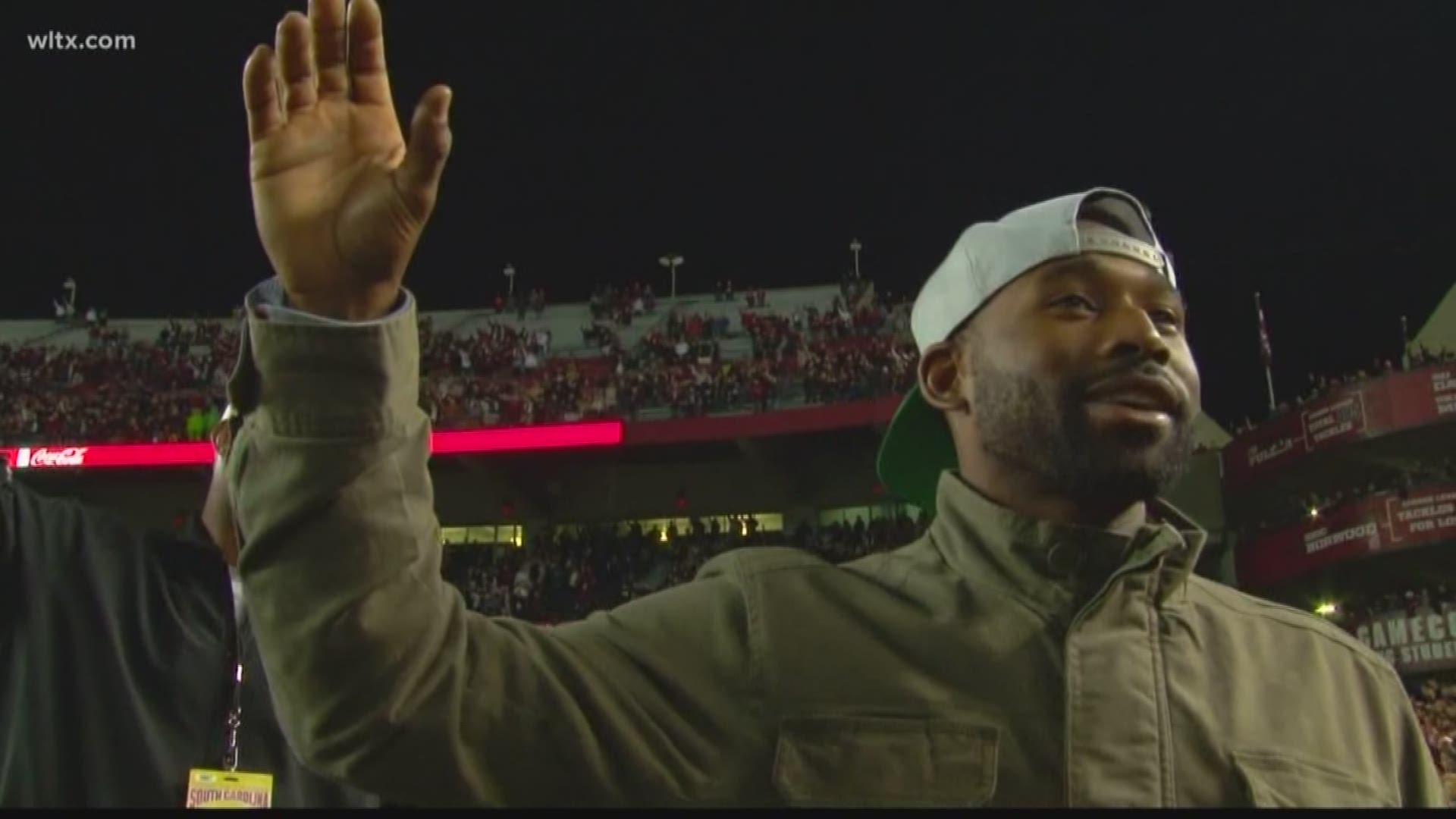 Former Gamecock and current Boston Red Sox outfielder Jackie Bradley Junior was at Williams-Brice Stadium Saturday night where he was recognized.