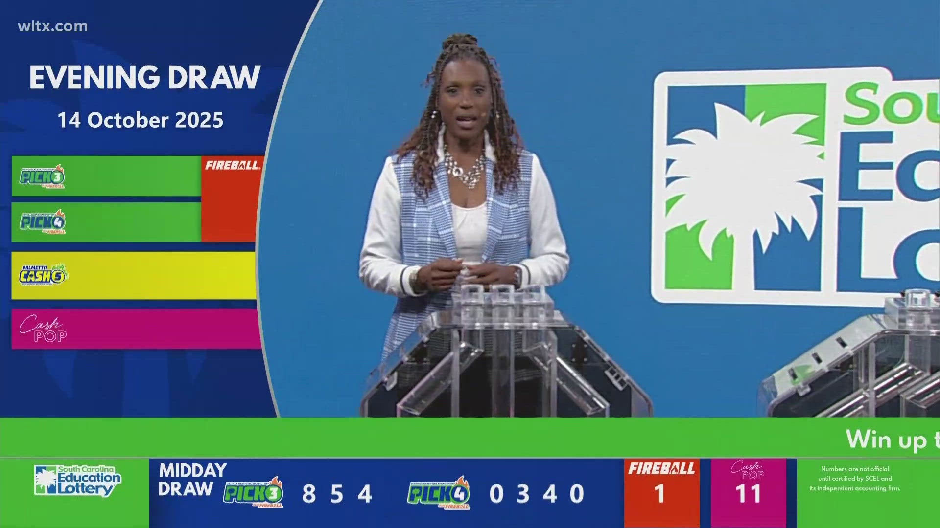 Evening SC Winning Lottery Numbers For Oct 14 2025 Wltx Com 02b417fd Efee 4891 8613 1920x1080 