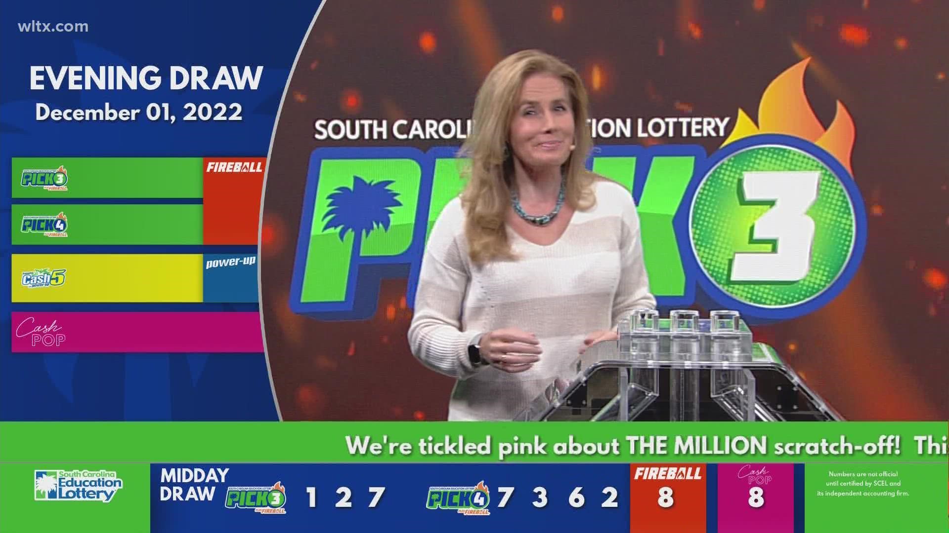 Here are the SC evening winning lottery numbers for Thursday, December 1, 2022.