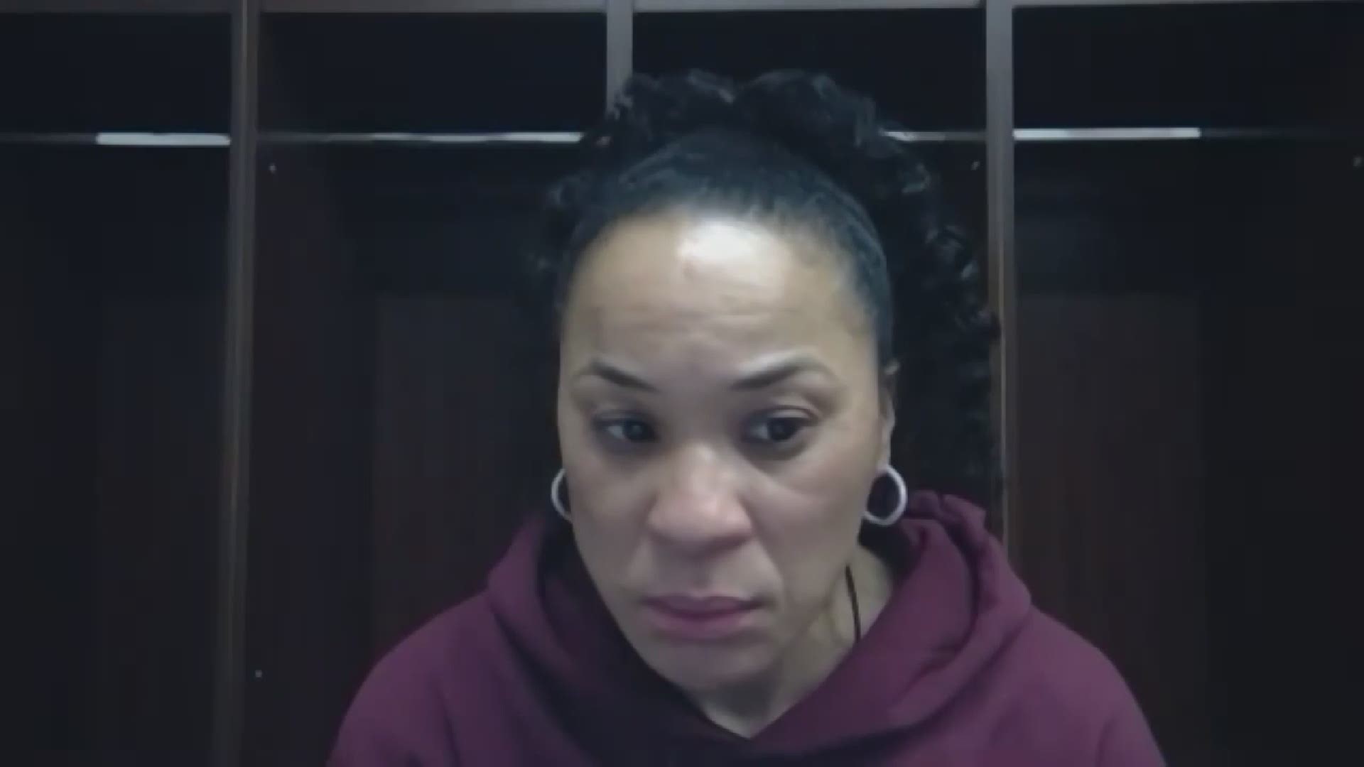 South Carolina head coach Dawn Staley speaks after her team's loss to Tennessee.