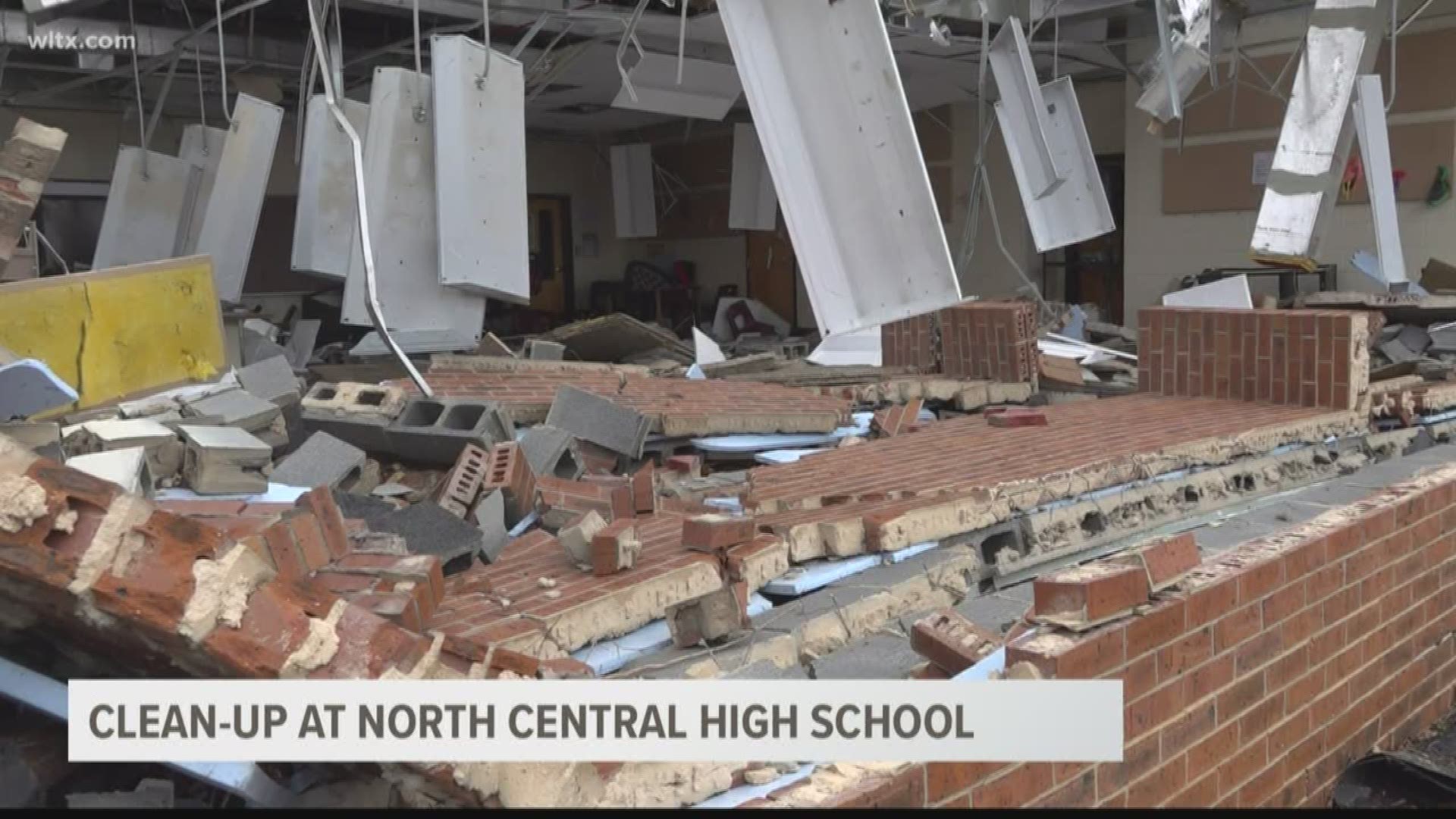 Dozens of teachers are going through the debris at North Central High School to see what they can salvage.