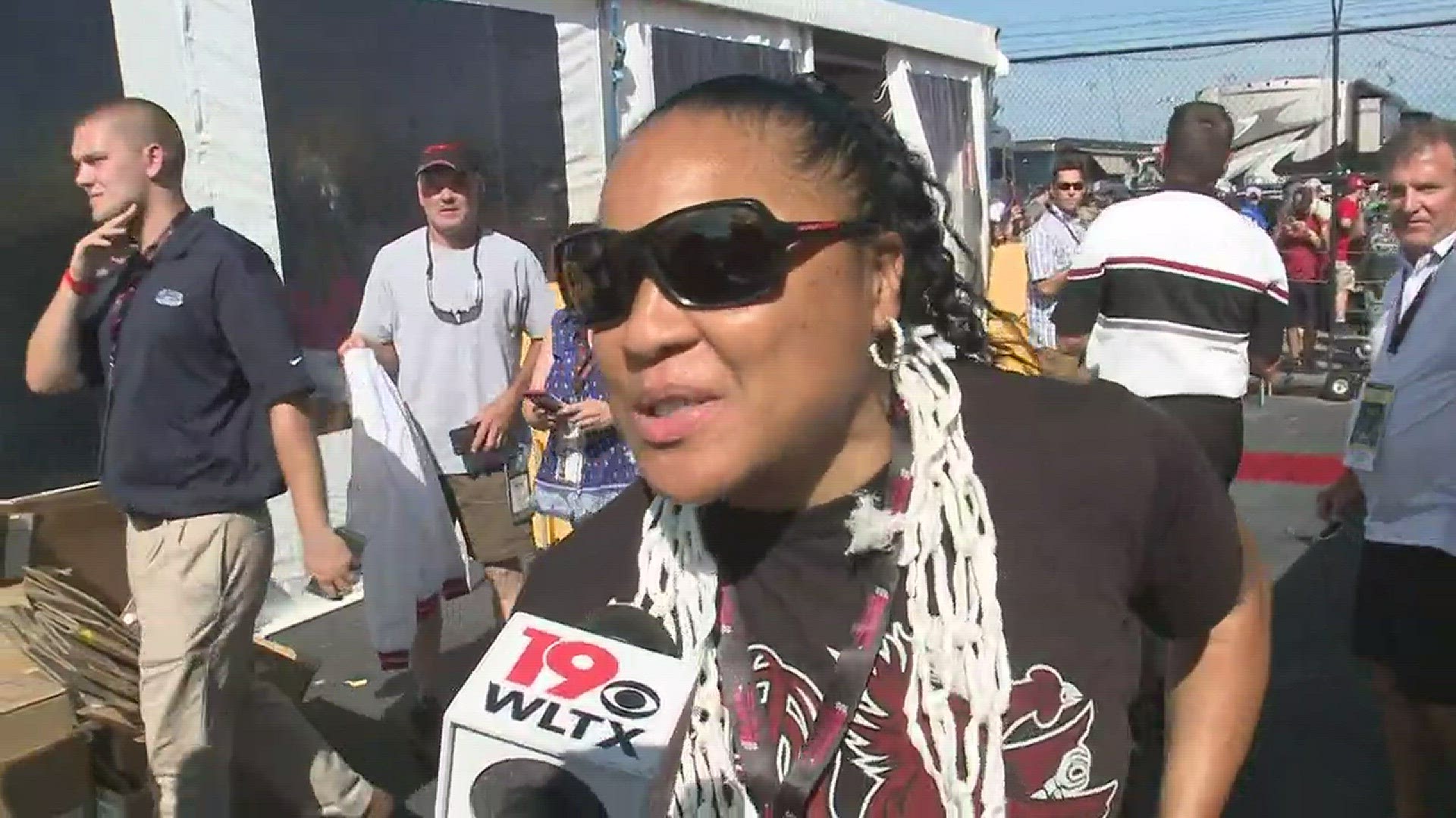 USC women's basketball coach Dawn Staley talks about her first pace laps around the Darlington Raceway, which drivers she's met and the whole experience at the Bojangles Southern 500.