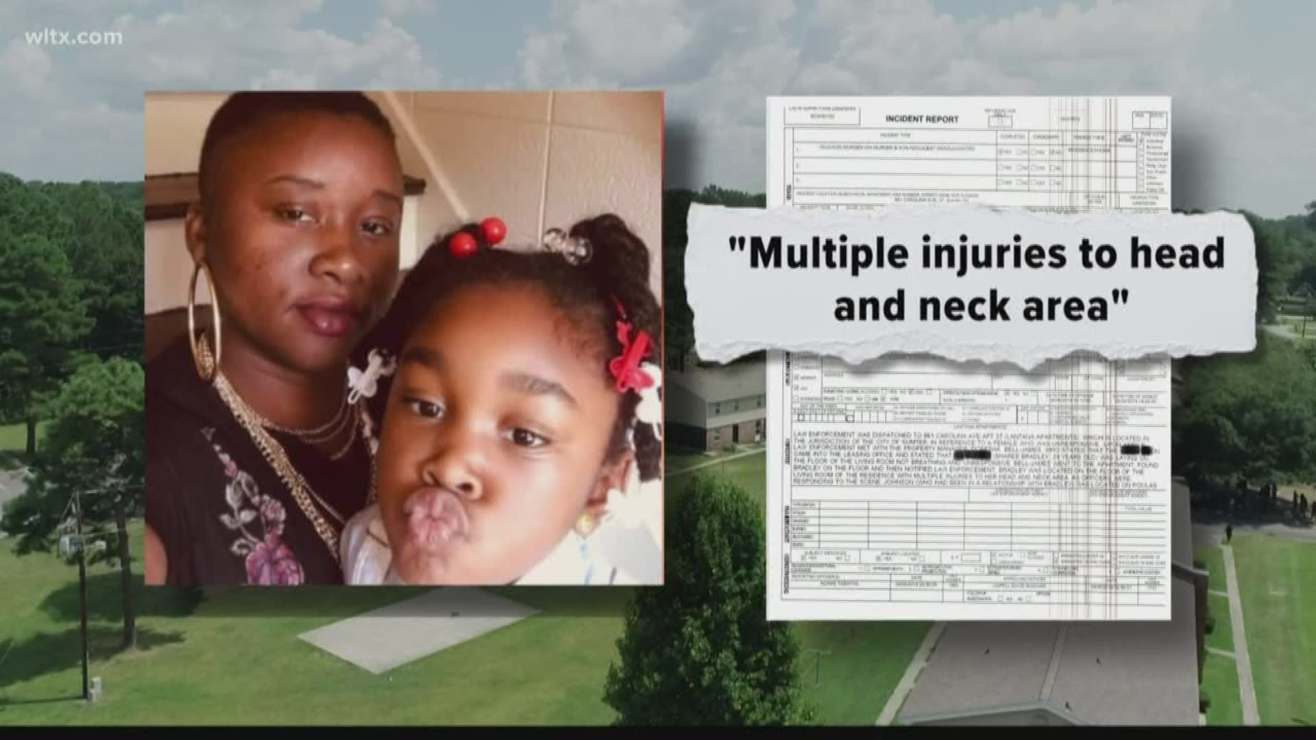 An incident report gives new details about the killing of Sharee Bradley of Sumter. Bradley is the mother of Neveah Adams, who's still not been found.