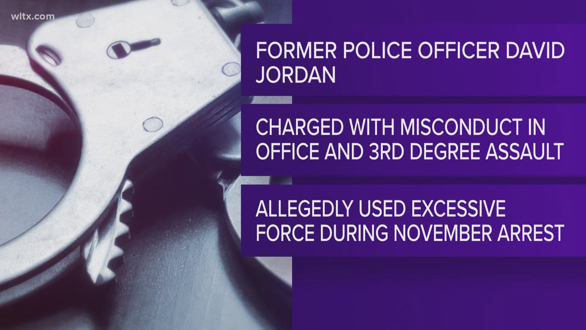 The former Springdale officer David Jordan turned himself in and is charged with misconduct in office and third degree assault and battery. 