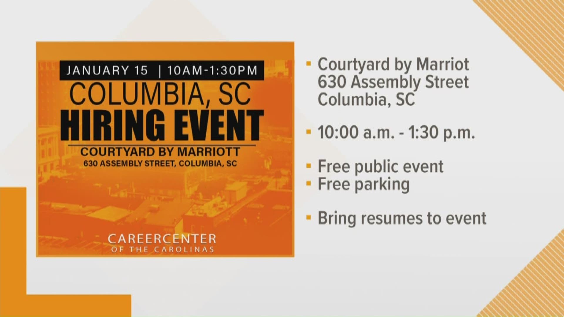 The event is 10 a.m. to 1:30 p.m. at Courtyard by Marriott Columbia Downtown at USC, on Assembly St.