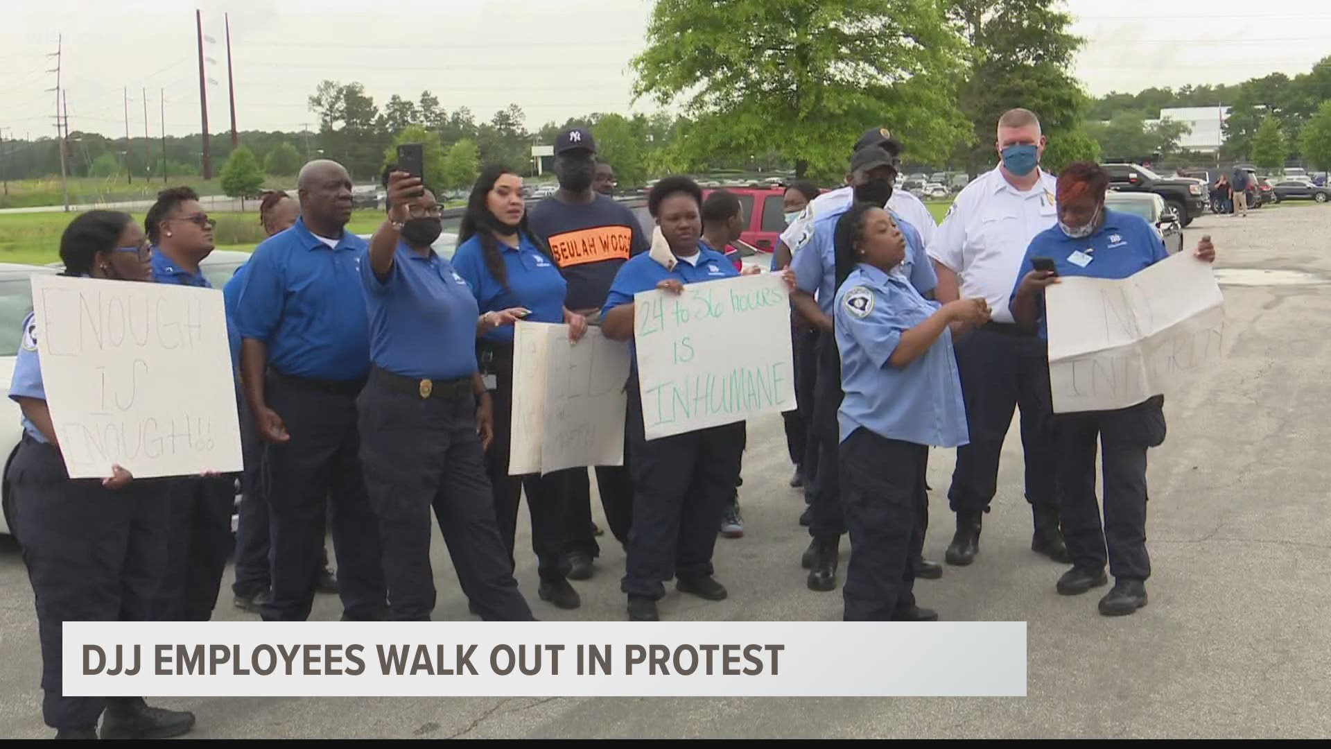 Multiple employees stood outside the DJJ facility on Broad River Road Friday to get attention for what they feel are problems with working there.