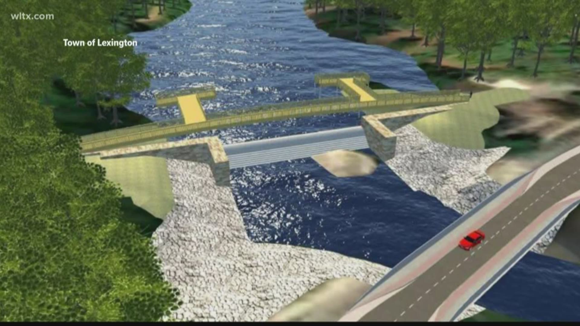 The dam that's been closed nearly five years will feature two new fishing piers when it's rebuilt.