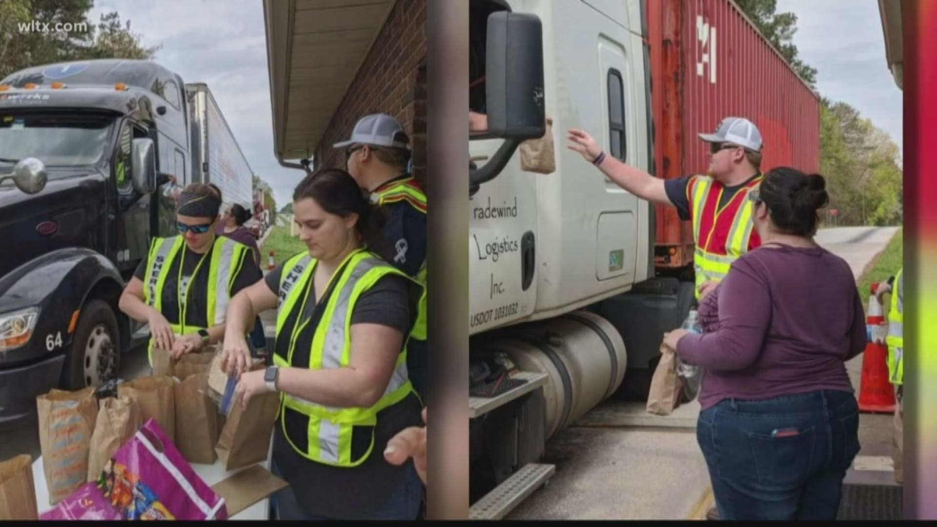 The group handed out fifty prepacked meals to truckers