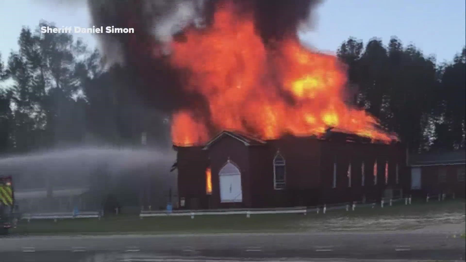 The Jerusalem Stuckey Baptist Church on Jamestown Road in Bishopville caught fire Monday morning.