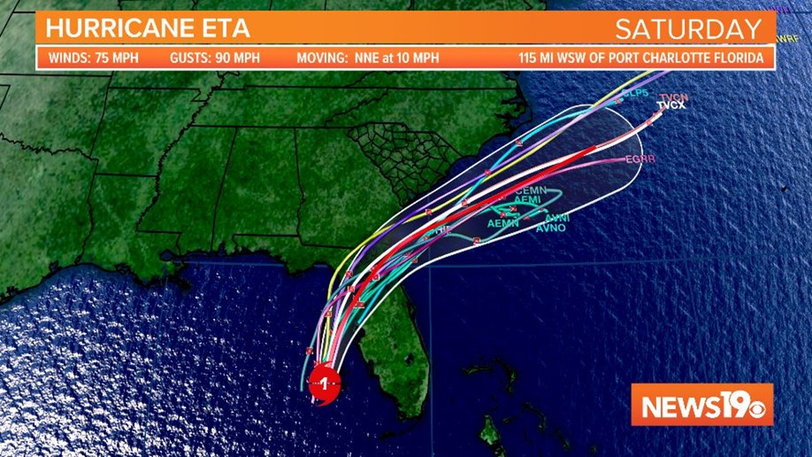 Tropical Storm Eta track update: A big path shift east; tropical storm  warnings issued for Florida's west coast 