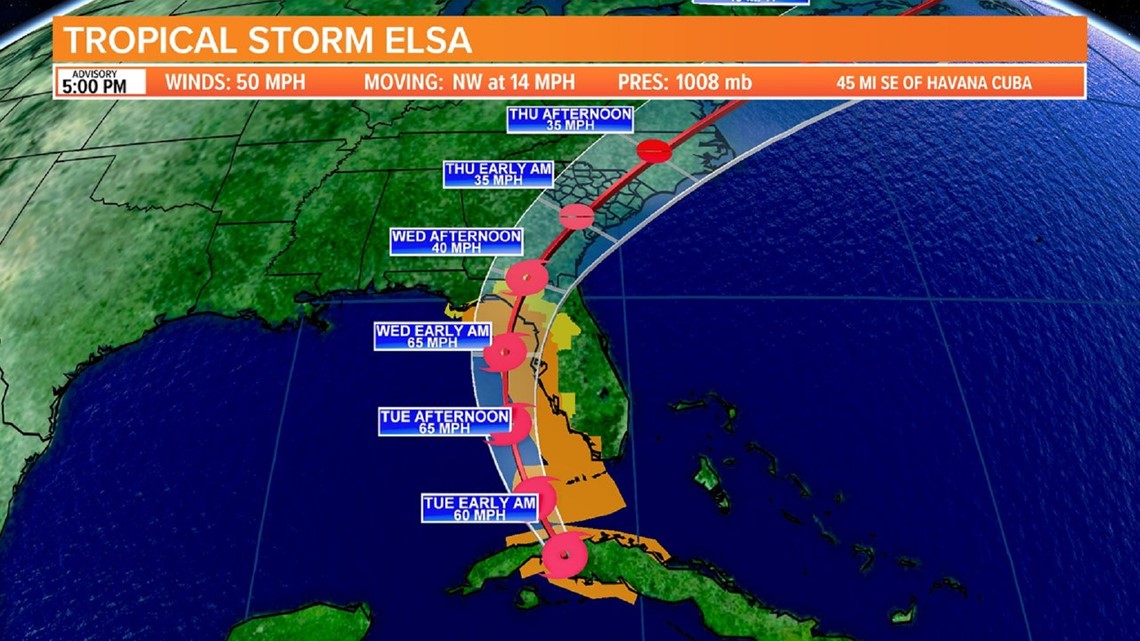 Tropical Storm Elsa South Carolina forecast
