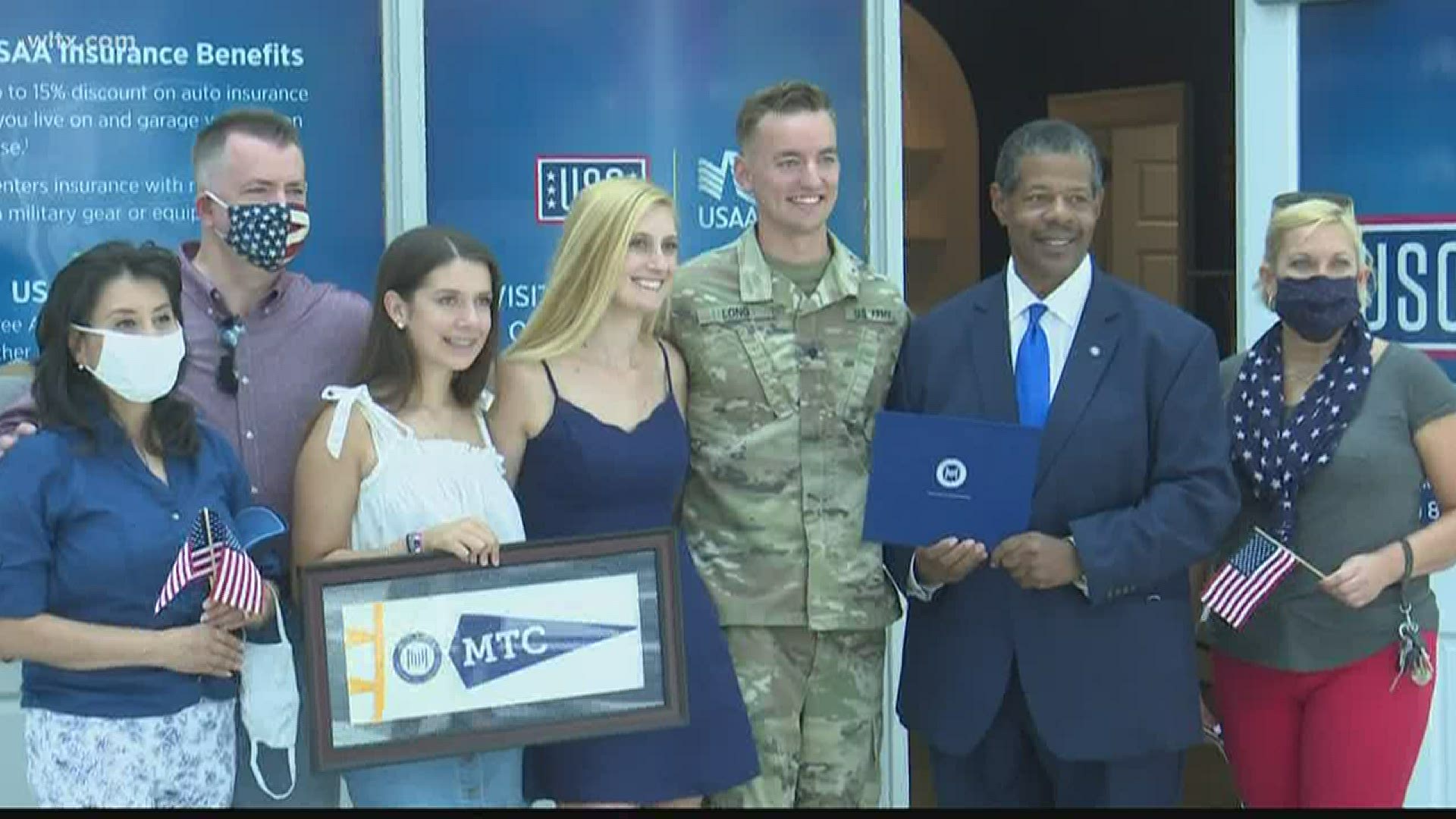 U.S. Army Spc. Douglas Long hadn't seen his family since August of 2019, when was deployed to the Middle East. Friday, he returned home to his family and his degree.