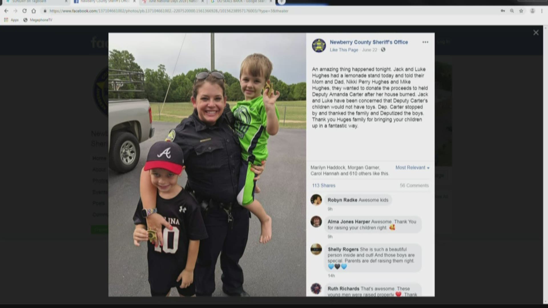 Two Midlands' kids donated the money they made from a lemonade stand, to a deputy who lost her home in a fire.