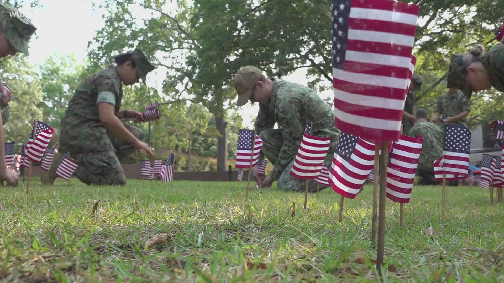 It's the 23rd anniversary of 911, USC student veteran association and ROTC, and as a remembrance they put up the flags on Davis field.