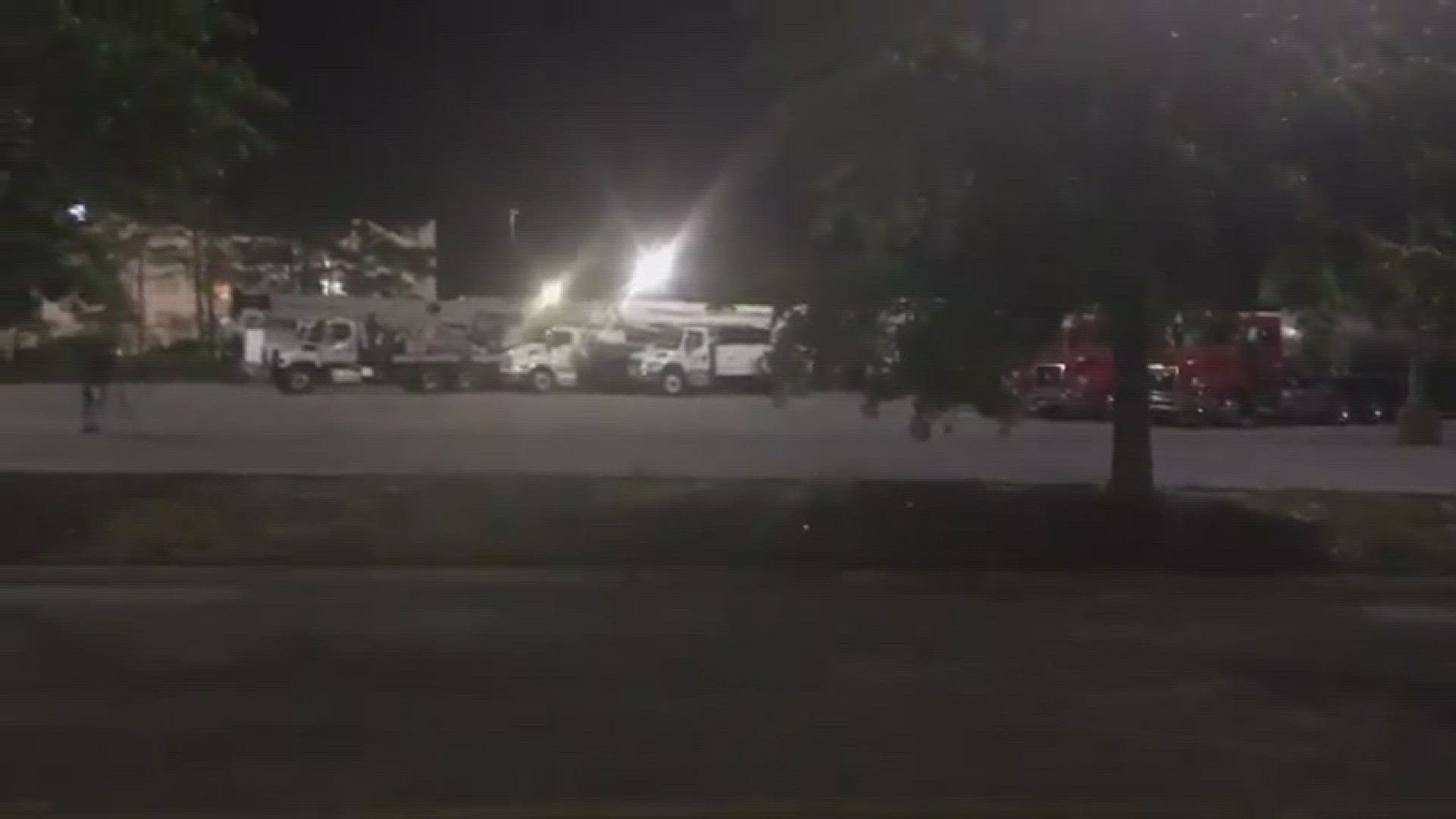 Line trucks are preparing for Hurricane Florence by staging at least 100 line trucks outside Columbiana Mall.