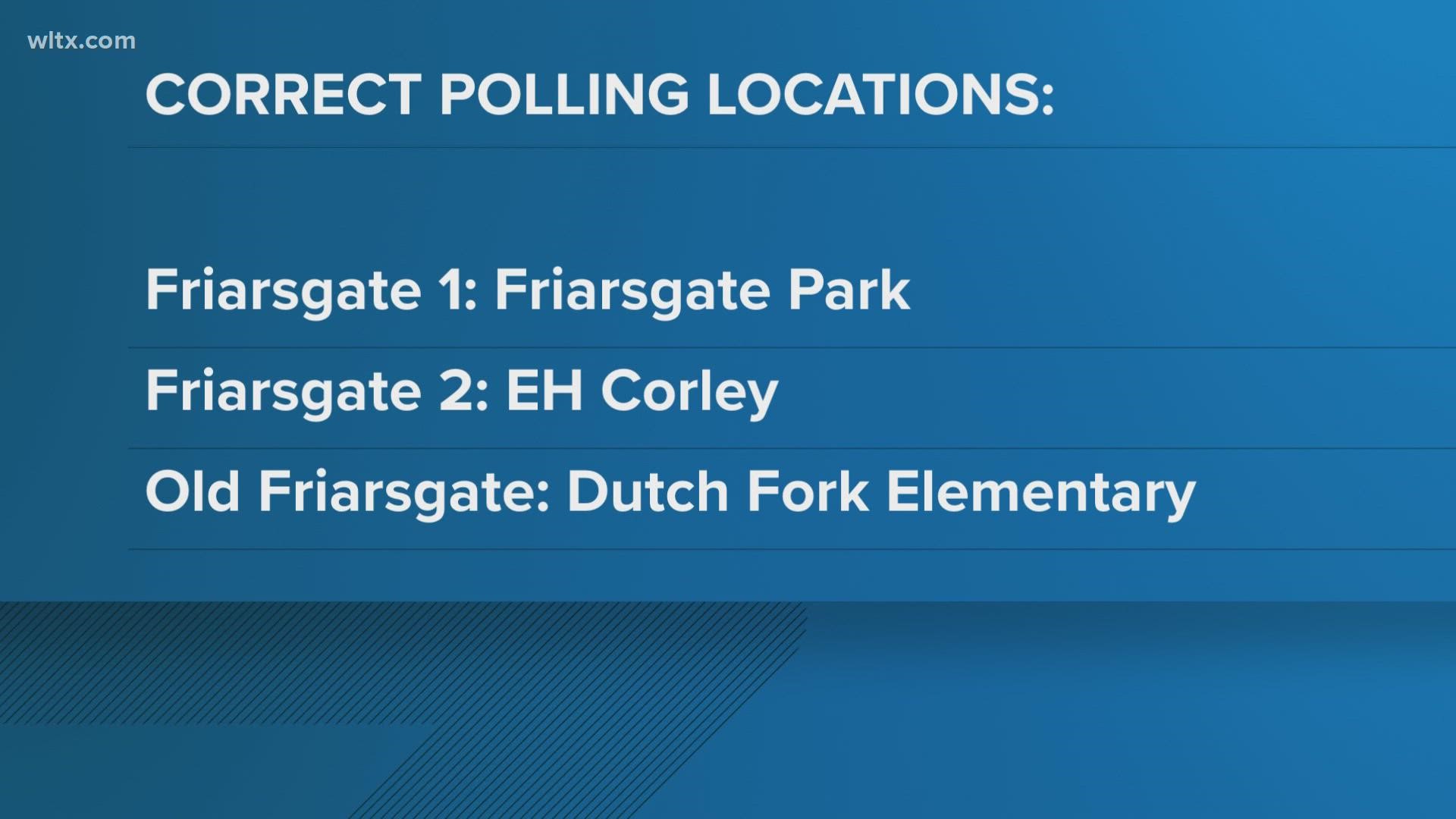 Some voters in the Friarsgate and Old Friarsgate precincts in Irmo were re-routed to different polling locations.