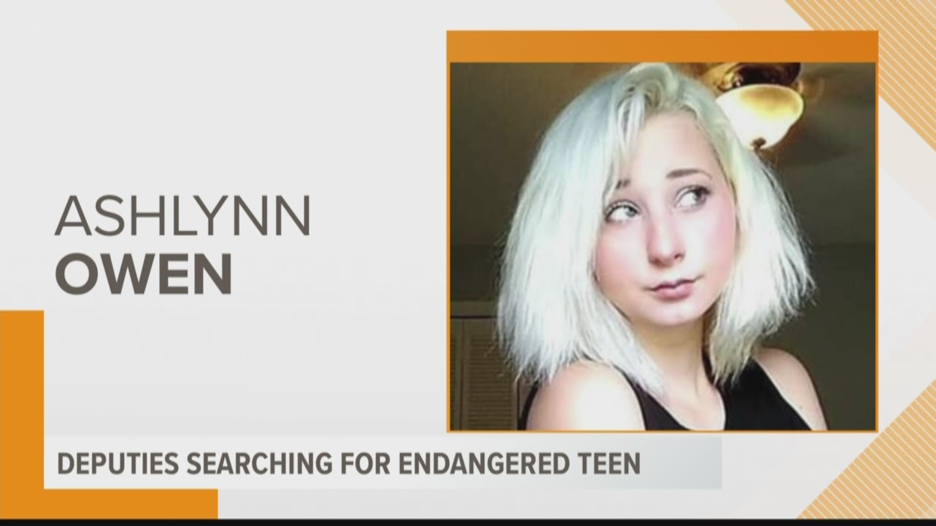 Anderson County deputies are searching for missing 16-year-old Ashlynn Owen, who was last seen on November 15, 2019.